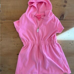 Lilly Pulitzer Pink Hooded Zip-Up Swim Coverup size S (4-5)